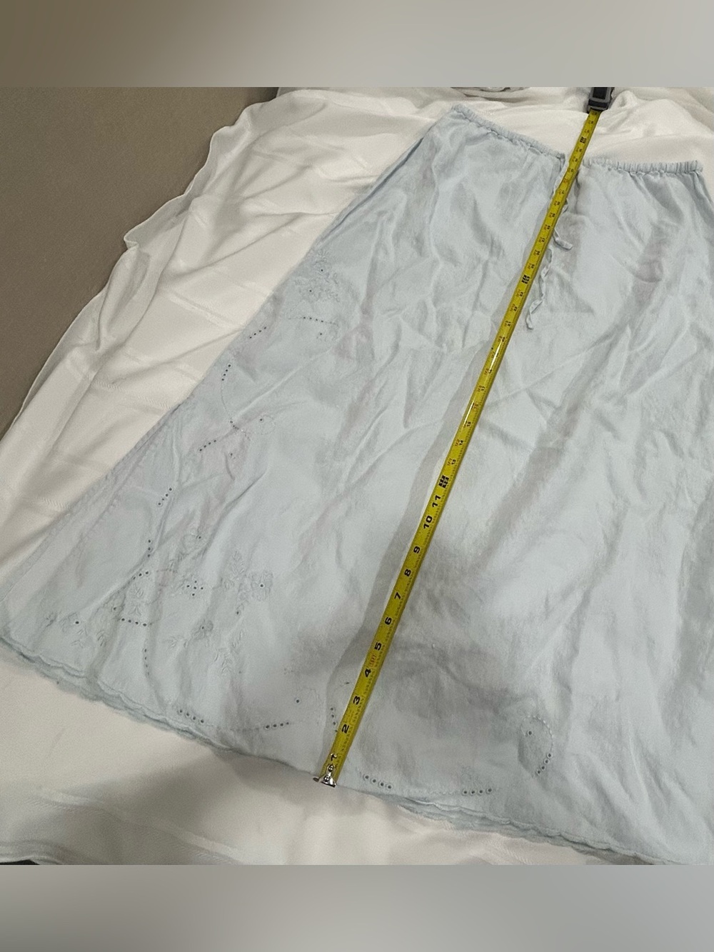 J Jill 100% Linen Embroidered Maxi Skirt Light Blue Cottagecore Large